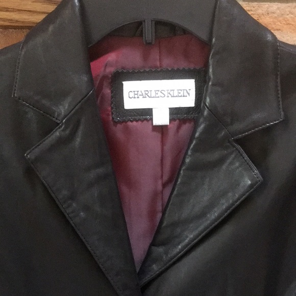 Charles Klein Black Leather Classic 3-Button Blazer Jacket size Small - Picture 5 of 14